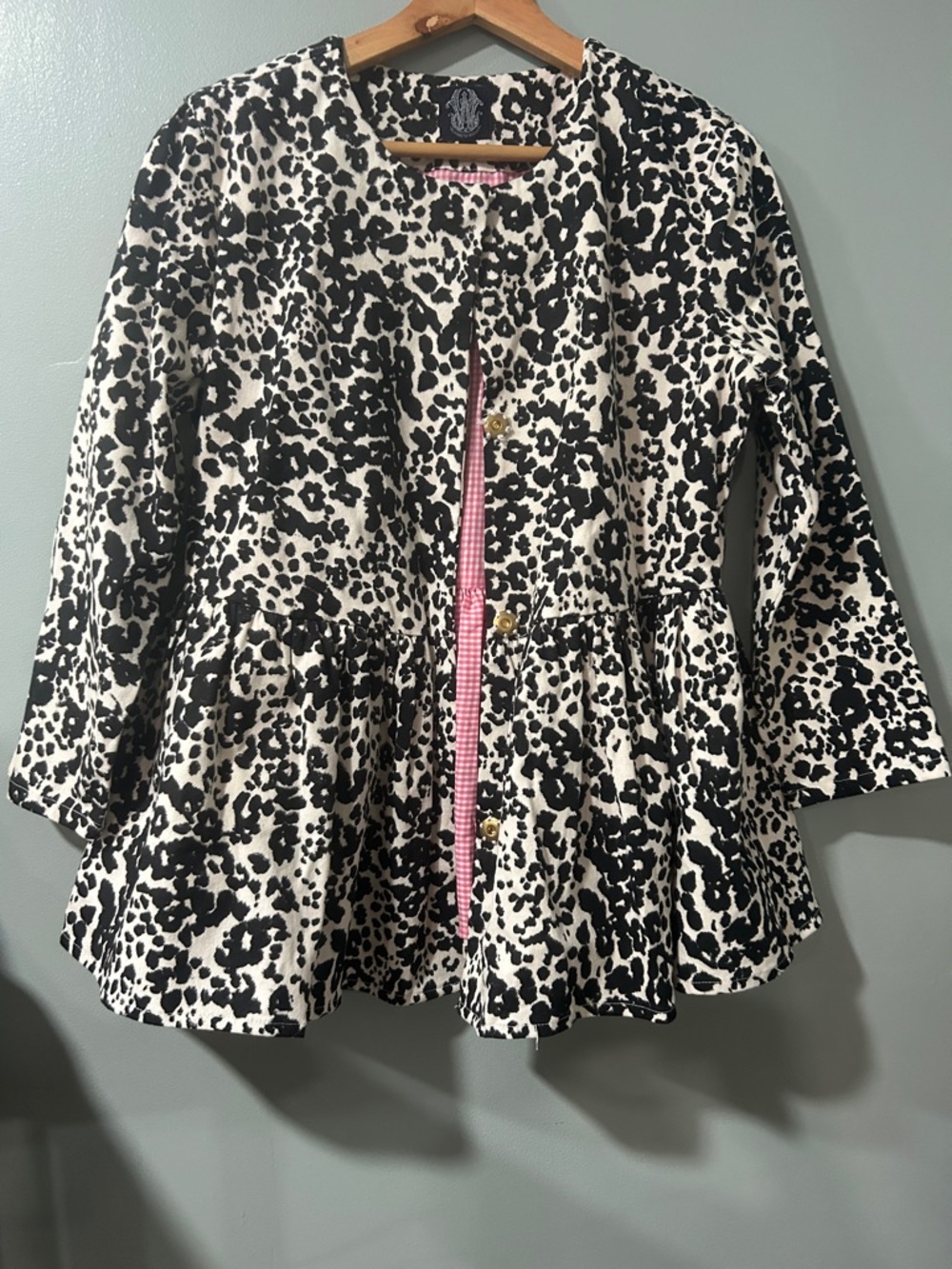 Women’s XS Black & White Leopard Peplum Pea Coat - Classic Style